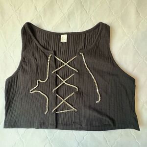 Stylish Black Lace-Up Crop Top